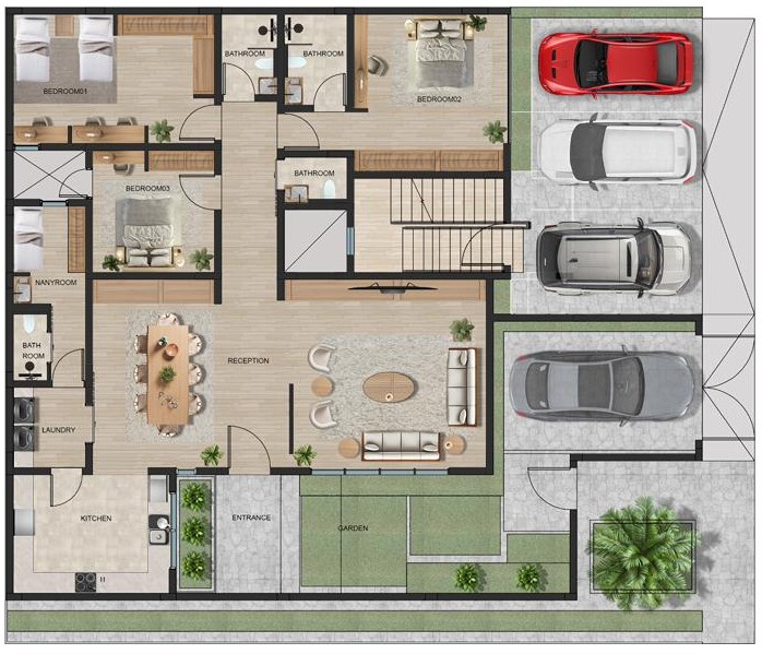 3-Bedroom Apartment Layout